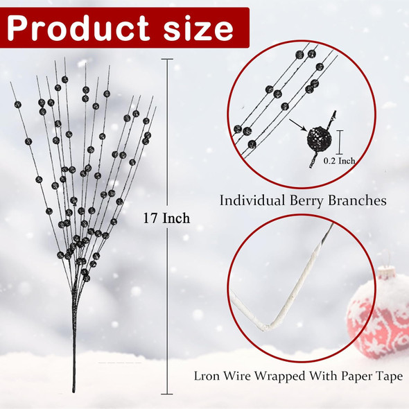 20 PCS Black Glitter Christmas Picks for Vases DIY Wreath Home Decor, Artificial Glitter Berry Stems Ornaments Fake Xmas Decorative Sticks (Black) 20 PCS Black Glitter Christmas Picks for Vases DIY Wreath Home Decor, Artificial Glitter Berry Stems Ornaments Fake Xmas Decorative Sticks (Black)