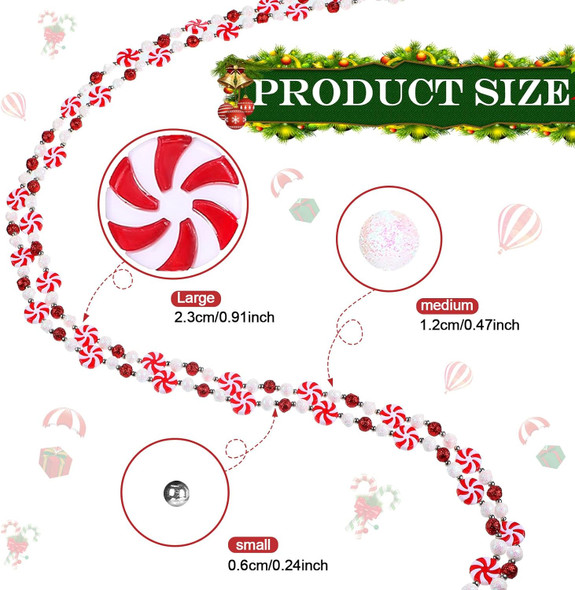 16 Feet Christmas Candy Cane Garland Christmas Tree Peppermint Ornaments Candy Garland Wreaths Christmas Ball Garland Xmas Bead Hanging Ornaments for Holiday Party Fireplace Home Decor(Candy)