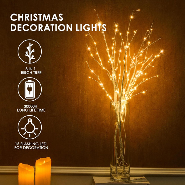 Bexdir Lighted Birch White Branches for Vase 33IN 180LED with Timer Plug in, Artificial Tree White Birch Twig for Christmas Home Decor Party Wedding Bedroom