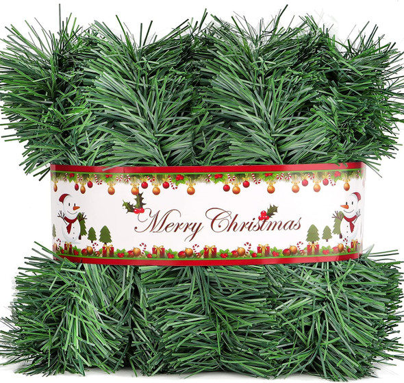 Christmas Garland Christmas Decorations, 33 Feet Green Outdoor Garland for Christmas Decor, Unlit Fluffy Twist Christmas Tree Garland for Stairs Railing, Staircase, Fireplace, Window, Door, Holiday