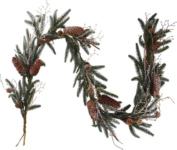 6FT Pine Needles & Pinecones Covered in Snow Artificial Christmas Garland, Winter Garlands for Table, Mantle, Fireplace Stairs, Christmas Decoration (Green with Snow)