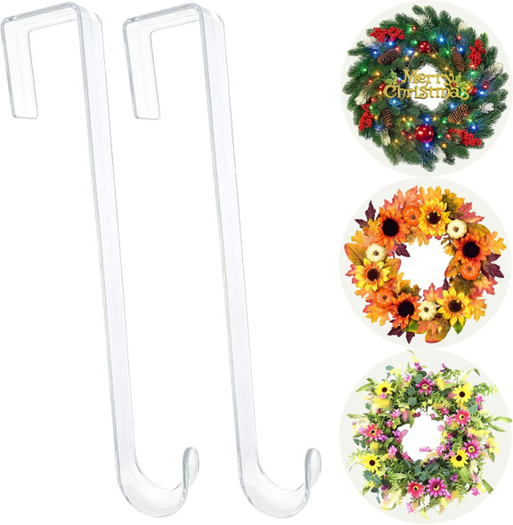 Wreath Hanger,12” Clear Wreath Hooks for Front Door,2 Pack Over the Door Easter Christmas Decoration Hangers Fall Halloween Wreaths holder,Non Scratch Wreath Hangers for Front Door Décor Welcome Sign Wreath Hanger,12” Clear Wreath Hooks for Front Door,2 Pack Over the Door Easter Christmas Decoration Hangers Fall Halloween Wreaths holder,Non Scratch Wreath Hangers for Front Door Décor Welcome Sign