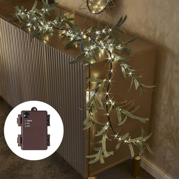 Birchlitland Lighted Olive Garland Battery Operated with Timer 6FT 96 LED Fairy Lights, Faux Vine with Lights for Mantel Fireplace Wall Patio Wedding and Holiday Decor