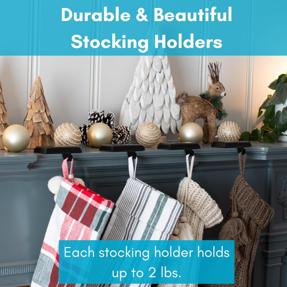 BIRDROCK HOME 4pk Flat Top Holiday Stocking Holder for Mantle Black Finish with Non-Scratch Base Fireplace Hook for Christmas Stockings Decor BIRDROCK HOME 4pk Flat Top Holiday Stocking Holder for Mantle Black Finish with Non-Scratch Base Fireplace Hook for Christmas Stockings Decor