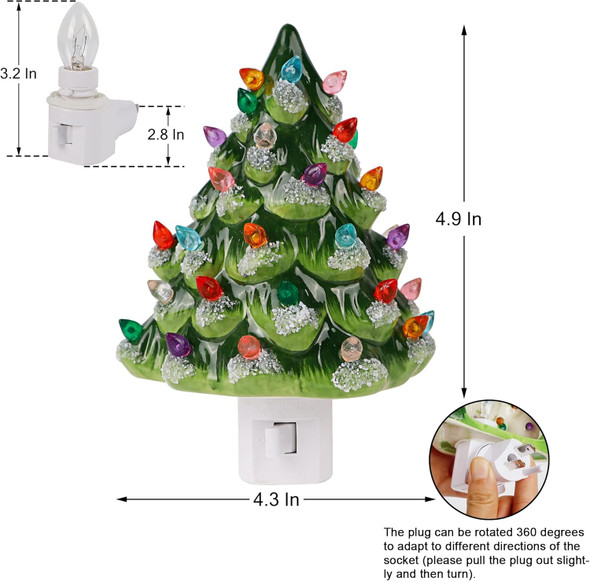 Blissun Ceramic Christmas Tree Night Light, 6" Snow-Capped Christmas Decorative Ceramic Tree