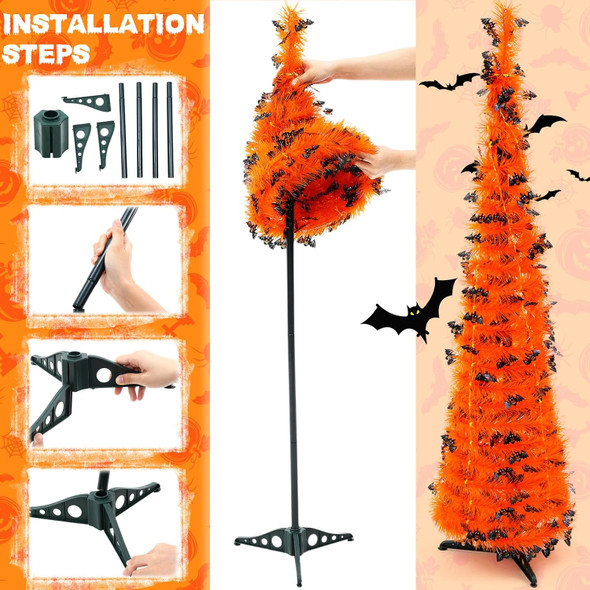 Blosssound 3 Pcs 4/3/2ft Christmas Tree Tinsel Pop up Collapsible Christmas Tree Artificial Pencil Tree for Christmas Party Holiday Indoor Home Decorations, Green Purple Orange