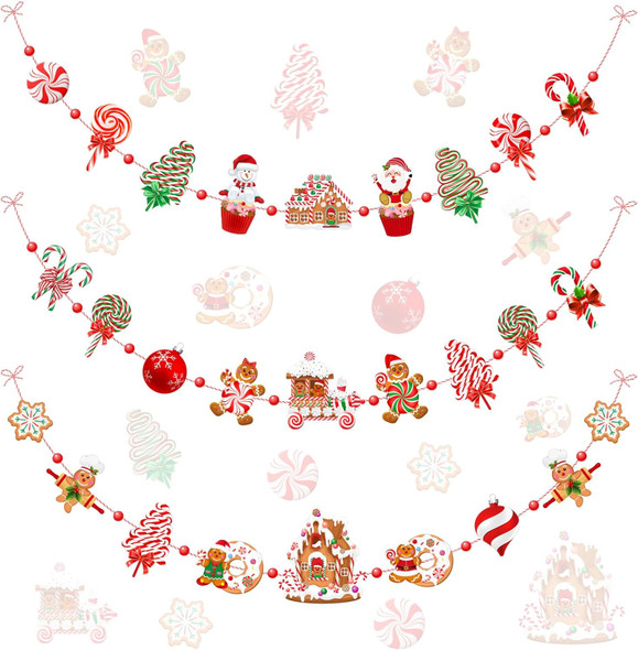 Blulu Christmas Garlands Christmas Banners Gingerbread Christmas Decorations Candy Garland Ornaments for Christmas Tree Home Kitchen Wall Decor (Candy,9 ft)