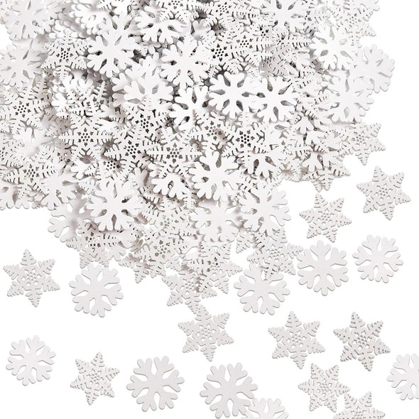 300 Pieces Snowflake Wood Slices Christmas Snowflakes Tags White Snowflake Ornaments Snowflake Embellishments Wooden Cutouts for DIY Crafts Christmas Tree Hanging Table Decoration (Simple, Dendrites)