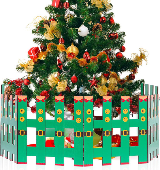 Blulu Christmas Tree Fences Party Decoration Wooden Christmas Tree Gate White Picket Fence for Pets Flexible Picket Fence for Holiday Office Home Decor, 12 Inch(Xmas Tree Elf,4 Pieces)