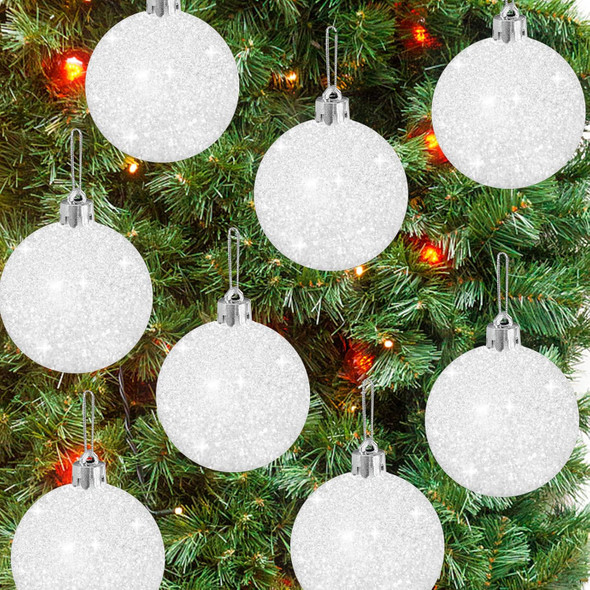 24 Pcs White Christmas Glitter Ball Ornaments Set,Glitter Sparkly Snowballs,Plastic Xmas Hanging Ornaments Decorations for Christams Tree,Wedding Party Supplies,60mm/2.36inch