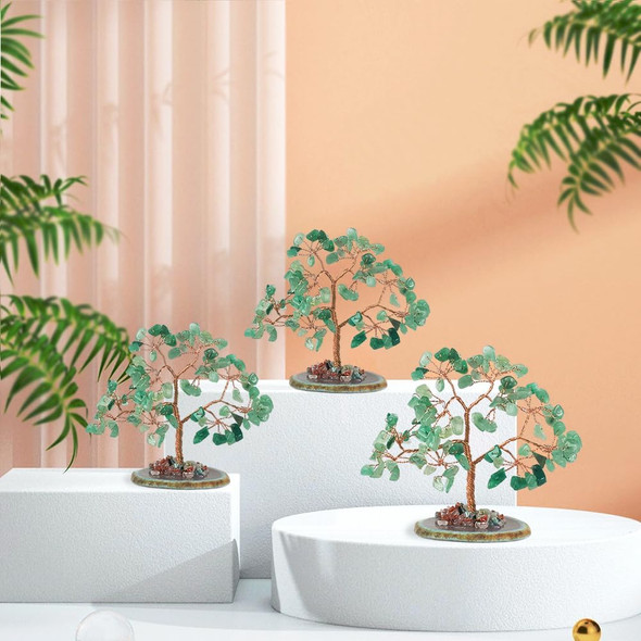 Green Aventurine Crystal Money Tree, Feng Shui Chakra Tree of Life with Geode Agate Slices Base Home Decor for Wealth and Luck.
