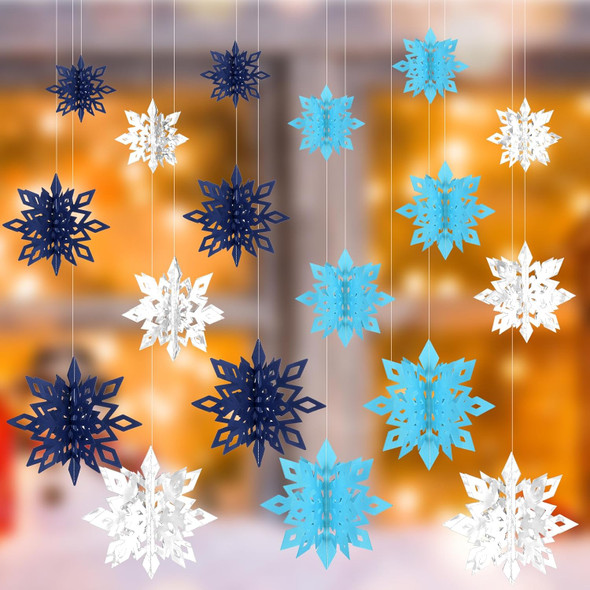 Christmas Hanging Snowflakes Decorations Clearance 3D Iridescent Paper Snowflakes Snow Flakes Garland for Winter Wonderland Frozen Christmas Birthday Party Decorations(18PCS)