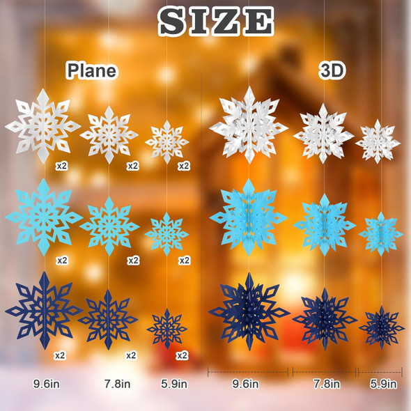 Christmas Hanging Snowflakes Decorations Clearance 3D Iridescent Paper Snowflakes Snow Flakes Garland for Winter Wonderland Frozen Christmas Birthday Party Decorations(18PCS)