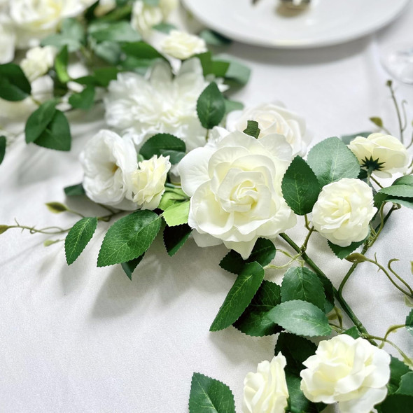 Artificial Flowers Eucalyptus Garland with Flowers 6FT Fall Flowers,Wedding Arch Flowers,Wedding Table Garland,Flocked garland, Wedding Decorations,garland christmas decorations ( white)