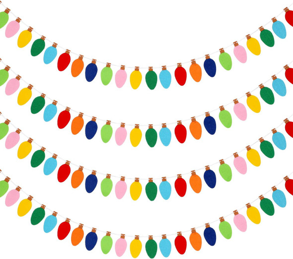 Boao 4 Pcs Felt Christmas Garland Felt Ball Christmas Light Bulb Garland Decor Xmas Rainbow Bulbs Garland for Home Christmas Tree Wall Party Decorations (Bright Color)
