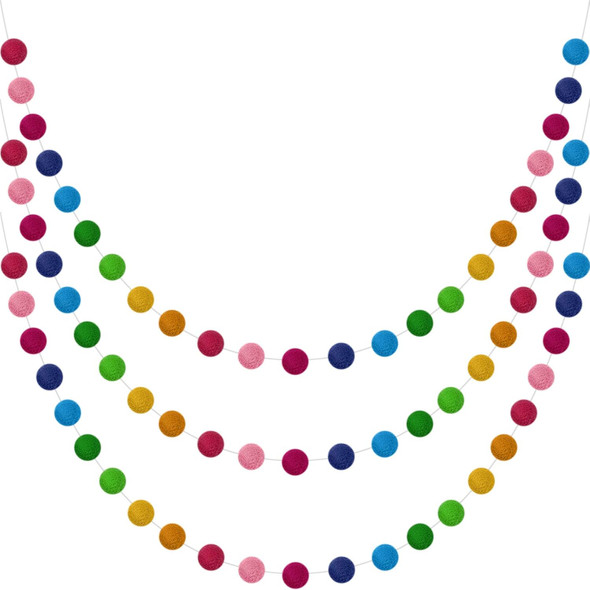 Boao 3 Pieces Wool Felt Ball Garland Colorful Pom Pom Garland Handmade 6.5 Feet Long 24 Balls Felt Ball Garlands for Wall Christmas Tree Decoration (Rainbow)