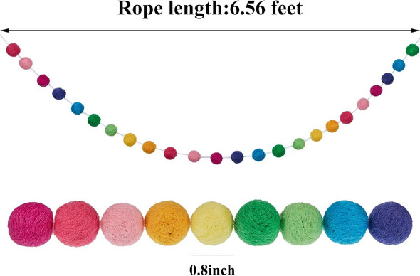 Boao 3 Pieces Wool Felt Ball Garland Colorful Pom Pom Garland Handmade 6.5 Feet Long 24 Balls Felt Ball Garlands for Wall Christmas Tree Decoration (Rainbow)