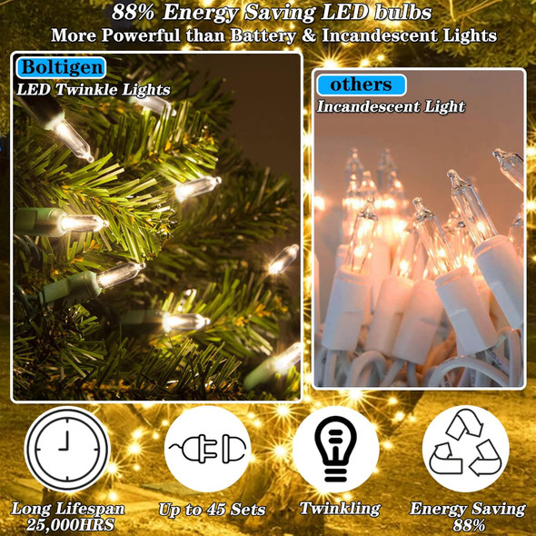 60 LED Warm White Twinkle Christmas String Lights Plug in, 15 of 60 Lights Twinkle,Connect up to 45 Sets,UL 22 Ft Mini Twinkling Christmas Tree Lights,Indoor Outdoor Use