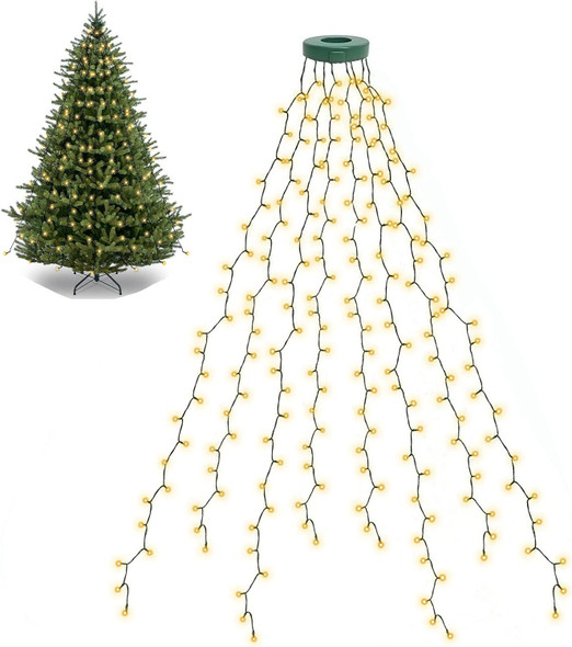 BOLWEO Christmas Tree Lights, 280LED Christmas Lights for Tree 8 Modesfor 6ft-7ft Christmas Tree, UL Indoor Outdoor Christmas Decorations 8 6.6ft Drops Warm White