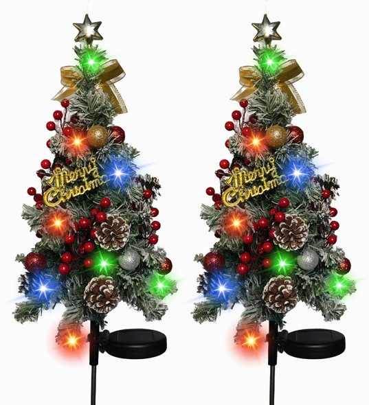 Outdoor Christmas Tree Christmas Decorations,2 Pack 40 Led Light 2 Modes Solar Christmas Tree Outdoor Waterproof,Solar Powered Christmas Tree for Garden Yard Pathway Lawn Decoration