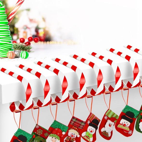 Christmas Stocking Holders for Mantle Set 8, Lightweight Metal Stocking Hangers Adjustable Candy Cane Stocking Hooks for Fireplace Non-Skid Stocking Holders for Christmas Decoration (Red)