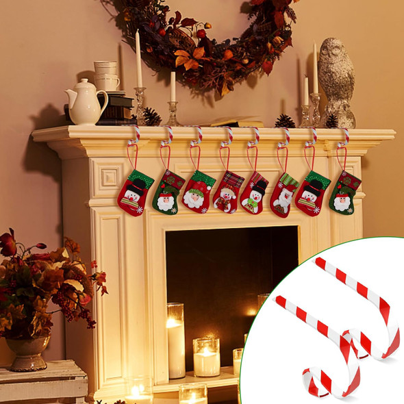Christmas Stocking Holders for Mantle Set 8, Lightweight Metal Stocking Hangers Adjustable Candy Cane Stocking Hooks for Fireplace Non-Skid Stocking Holders for Christmas Decoration (Red)