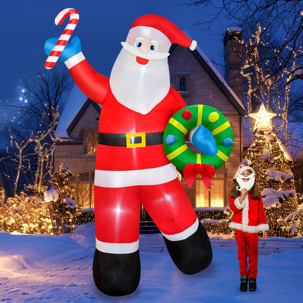 8FT Christmas Inflatable Santa Claus Outdoor Decoration, Inflatable Santa Holds Garland Blow Up Yard Decorations Built-in LEDs, Inflatable Christmas Decorations for Xmas Party Yard Garden Lawn