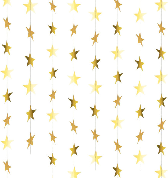 Bremorou Gold Star Garland, 104 Ft Gold Star Garland Banner Bright Star Hanging Bunting Banner Backdrop Reflective Sparkle Little Star Paper Hanging Decor for Birthday Engagement Wedding Party