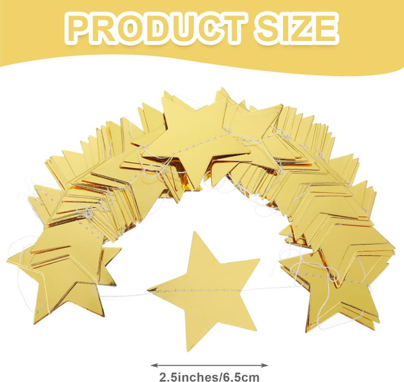 Bremorou Gold Star Garland, 104 Ft Gold Star Garland Banner Bright Star Hanging Bunting Banner Backdrop Reflective Sparkle Little Star Paper Hanging Decor for Birthday Engagement Wedding Party
