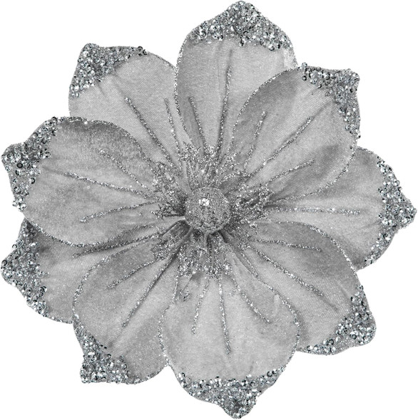 Briful 8in Magnolias Christmas Flowers Glittering Magnolia Flowers Artificial 6Pcs Gray Silver Magnolia Stems for Christmas Tree Decorations, Wreaths, Garland Real Touch Magnolia Xmas Picks