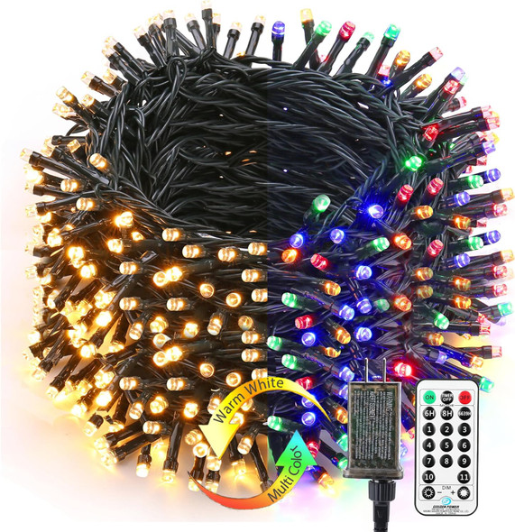 Brizled Christmas Lights, 344.16ft 1000 LED Color Changing Christmas String Lights with Remote, 11 Modes Christmas Tree Lights Warm White & Multicolor Xmas Light Green Wire for Xmas Home Wedding Party