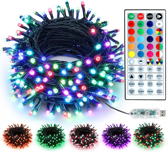 Brizled Color Changing LED Christmas Lights, 33ft 100 Lights String with Remote, Dimmable RGB Decorative Lights for Xmas Wreath and Holiday Decor