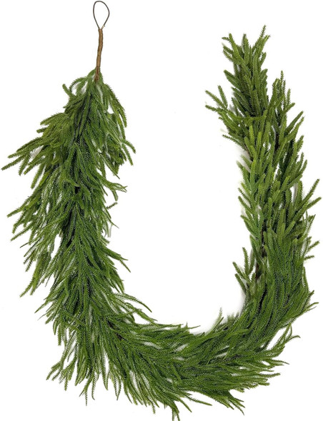 9 FT Real Touch Norfolk Pine Garland Green Artificial Christmas Garland Faux Greenery Garland for Holiday Fireplace Mantle Window Indoor Outdoor Decor, Winter Christmas Decorations (1 PCS)