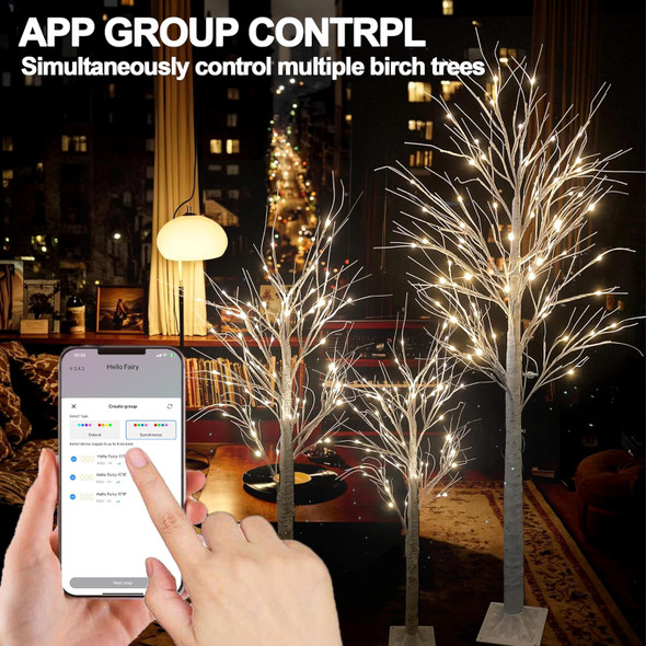 4FT 5FT 6FT Christmas Tree with Lights, 3PACK Smart Lighted Birch Tree with APP Home Decor, Warm White, Timing, Dimmer, Group Control, Music Sync, Christmas Room Decorations Indoor/Outdoor Use