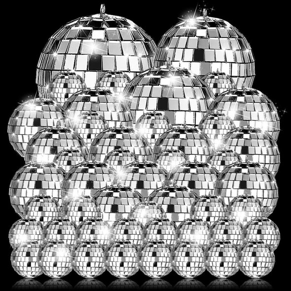 54Pack Disco Ball, Hanging Mirror Disco Ball Ornaments 70s Disco Party Decorations Mini Silver Reflective Christmas Balls for Holiday Wedding Xmas Tree Home Decor