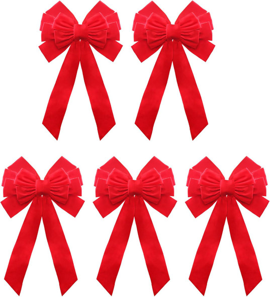Buart Red Velvet Christmas Bow 19" Long 10" Wide,5 Pcs Holiday Christmas Bows