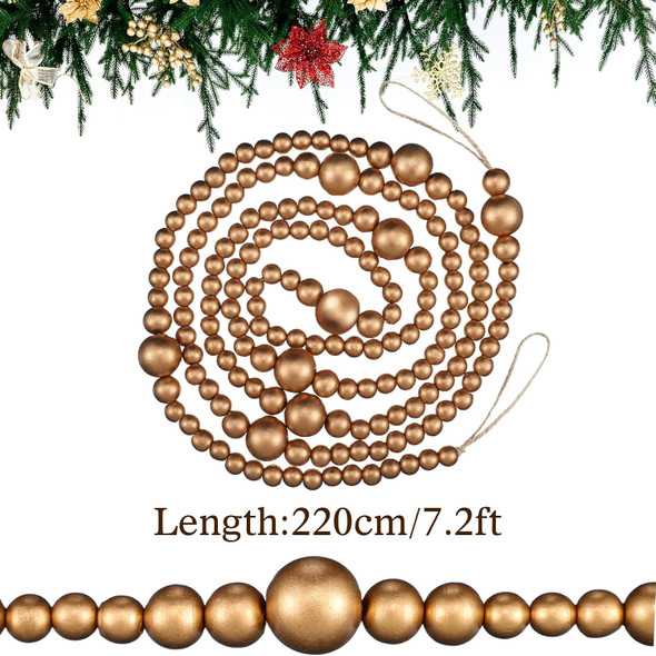 Bucherry 4 Pcs Christmas Wood Bead Garland 28.8 Feet Wooden Beaded Garland Boho Farmhouse Garland Farmhouse Home Decor Hanging Decorations Ornaments for Xmas Tree Wall, 7.2 Feet/ 1 Pcs (Golden)