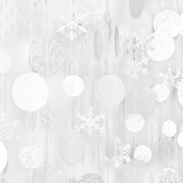 Silver Snowflake-Snow White-Christmas Party-Decorations Garland - 4pcs Winter Wonderland Hanging Streamers,Frozen Baby Shower Birthday Year Bridal Ceiling Banner Backdrop Decor Burgleda