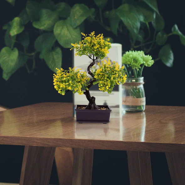 Cabilock Bonsai Tree, Artificial Tree, Artificial Bonsai Plants, Plastic Artificial Bonsai Tree, Simulation Yellow Plants Decor, Fake Plant Decor for Home Decor, Office Decor