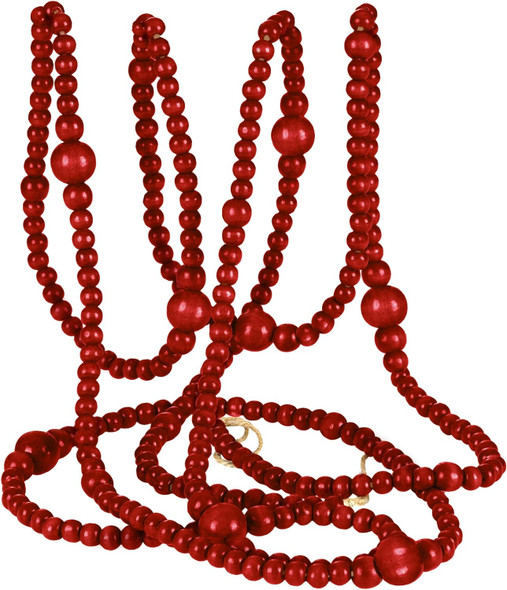 12 Feet Christmas Wooden Beads Xmas Bead Garland Round Craft Bead Garland Farmhouse Bead Garland Vintage Wooden Beads for Christmas Decoration Supplies(Dark Red)