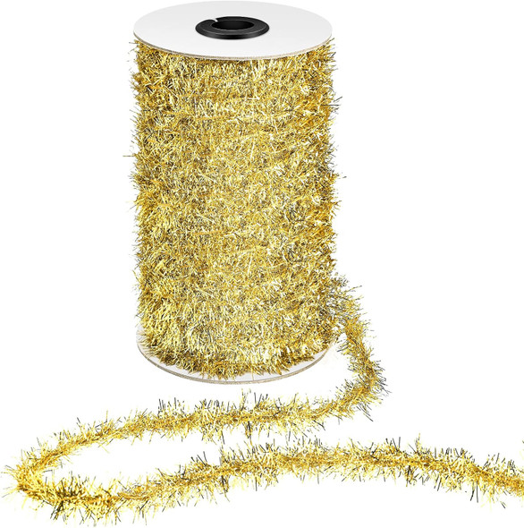 50 Yards Christmas Tinsel Garland Thin Glitter Tinsel Metallic Holiday Tinsel Garland Twist Tinsel Garland Decoration for Christmas Tree Birthday Party Wedding Decorations Supplies (Gold)