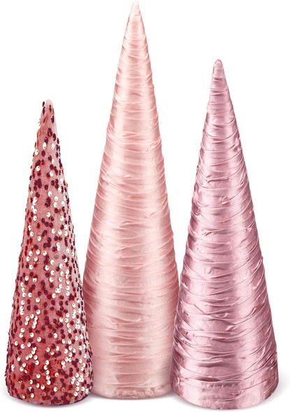 Ceenna 3 Pcs Pink Christmas Cone Trees, Velvet Sequin Christmas Tree Cones Modern Winter Tree Decorations Handmade Table Centerpiece Decor for Xmas Farmhouse Home Decor (13.7inch, 11.8inch, 9.8inch)