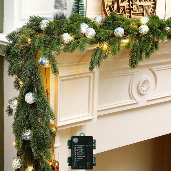 Ceenna 6.2FT Pre Lit Christmas Cedar Garland with Lights Artificial Pine Garland Christmas Decorations with Ball Ornaments,8 Modes Timer Battery Operated for Outdoor Indoor(Light Blue)