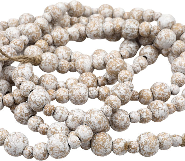 Ceenna 2 Pcs 18 Feet Christmas Wooden Beads Xmas Round Beads Garland Craft Bead Garland Farmhouse Wooden Beads for Christmas Decoration Supplies(White Frost)