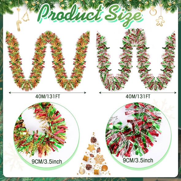 Ceenna 131Ft Christmas Tinsel Garland Metallic Twist Garland Christmas Tree Tinsel Foil Ceiling Hanging Ornaments Long Glitter Christmas Hanging Decorations for Indoor Outdoor Party(Multicolor)