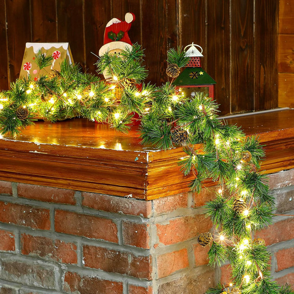 Ceenna 4 Pcs Christmas Garland with Lights, Pre Lit 6 ft Cones Berry Battery Operated Pine Garland, 25 LED Lights Christmas Decorations for Outdoor Fireplace Mantel Home Rooms (Pine Cone Style)