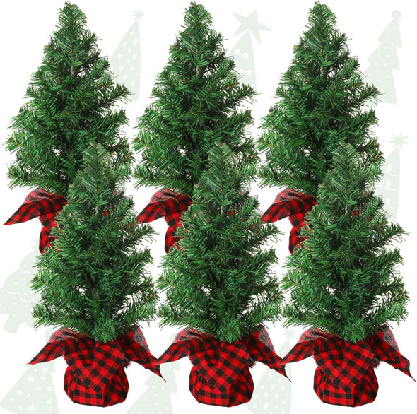 Ceenna 6 Pcs Artificial Christmas Tree Unlit Fake Christmas Tree Tabletop Decorative Xmas Fake Pine Tree Decor with Base for Table Decorations (15.75 Inch)