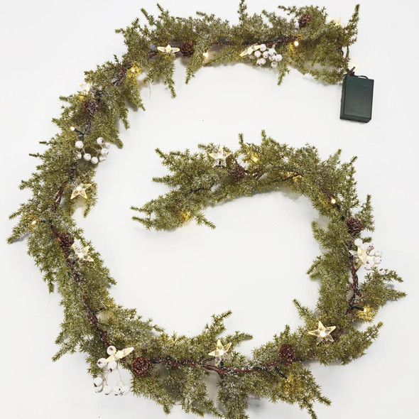 Pine Garland-6FT Christmas Garland,Artificial Evergreen Garland, Battery Operated Garland with Lights,Prelit Garland Timer for Mantle Holiday Outdoor Indoor Fireplace Decor