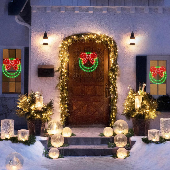CESOF Christmas Window Lights Decorations, 2 Pack 13.5 in Lighted Christmas with Bow, Remote Control Timer USB Powered Silhouette Lights for Indoor Door Wall Home Xmas Party Decor