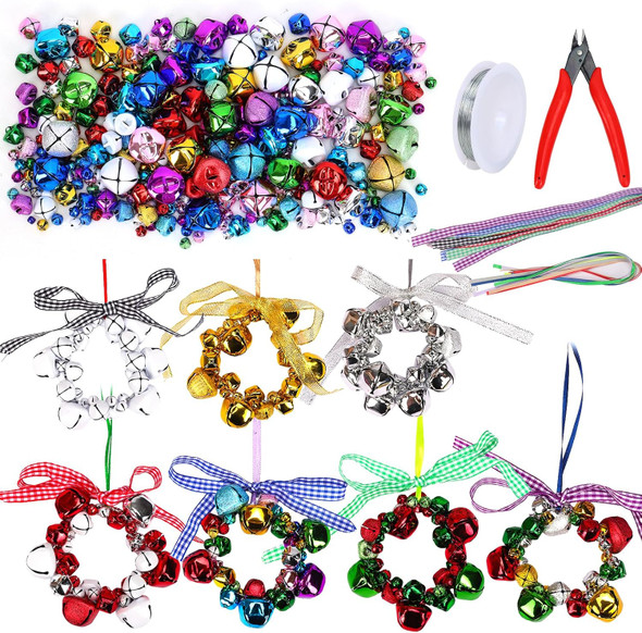 CEWOR 315 Pieces Christmas Jingle Bells 7 Sets Craft Kits Christmas Tree Ornaments DIY for Adult Christmas Home Decorations